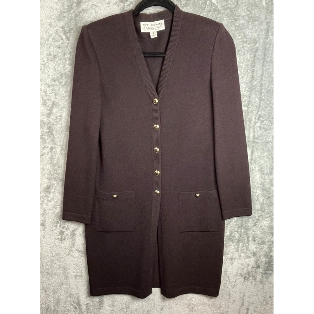 St. John Santana Knit Duster Cardigan Size 2 Chocolate Brown Old Money Quiet Lux